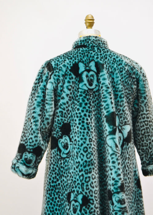 80s 90s Vintage Disney Mickey Mouse Faux Fur Jacket Coat Disney Tokyo Japan Blue Green Print Faux Fur Coat Apparence Paris XS SMall