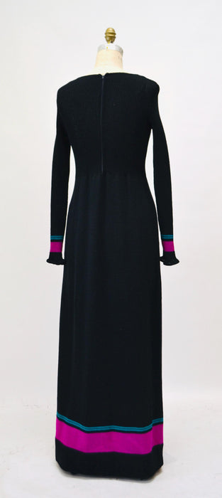 70s Vintage Black Sweater Maxi Dress Lace up Tie Dress // 70s vintage Black long Dress Vintage Black Maxi Long Sleeve Dress ruffle sleeves