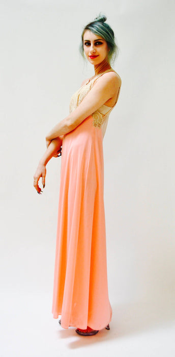 Vintage Nightgown Camisole Chemise Dress Small Pink Lace Cream Wedding Honeymoon Night gown// Vintage Lingerie Slip Dress Bridal