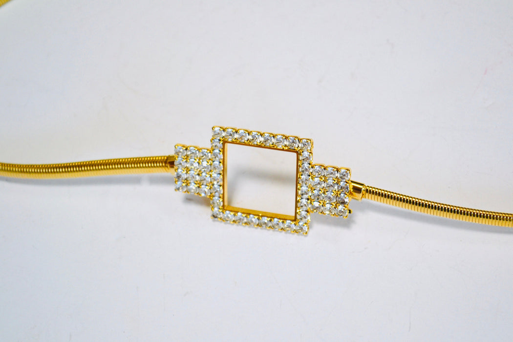 70s 80s Vintage Gold Stretch Belt Metal Rhinestone Diamond 70s Disco Stretch Metallic Gold Wedding Belt Small Medium 26-30"