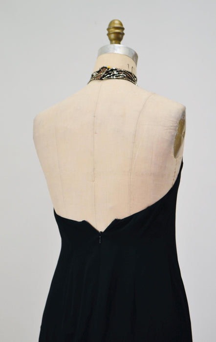 80s 90s Vintage BOB MACKIE Dress Black Star Beaded Metallic Halter Neck// Black Sexy Halter Mini Dress Small Medium Bob Mackie Cher