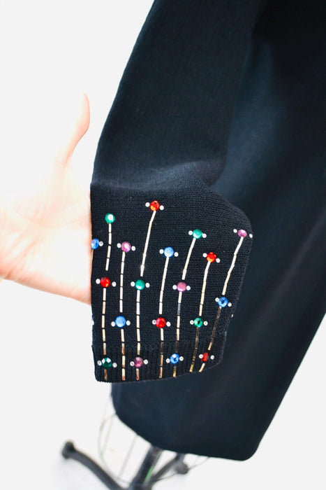 80s 90s Vintage Black St John Dress Metallic Rhinestone Knit Dress St John Evening// Black Rhinestone Party Sweater Knit Dress Medium Large