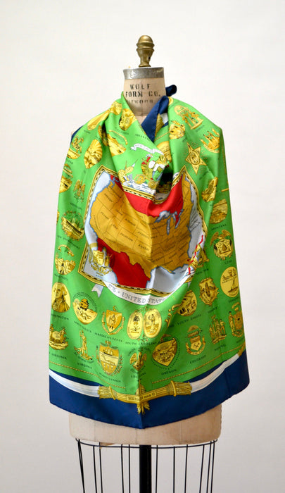 Vintage Hermès Twill Silk Scarf Hermes Arms of the United States Bicentennial Print Silk Scarf USA Map Silk Scarf Wrap Hermes Silk Head Wrap