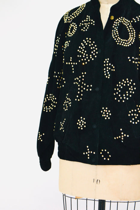 90s Vintage Black Leather Jacket Gold Studded Rhinestone Jacket By Kathrine Baumann  Black Suede 80s Glam LOVE Leather Jacket Medium Large