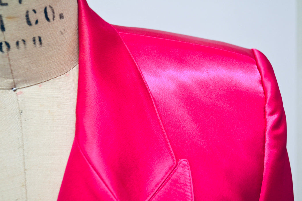 Vintage 80s 90s Bright Pink Fuchsia Satin Suit Jacket Blazer 90s Pink Barbie Power Suit Medium Large// 90s Glam Pink Jacket Blazer Criscione