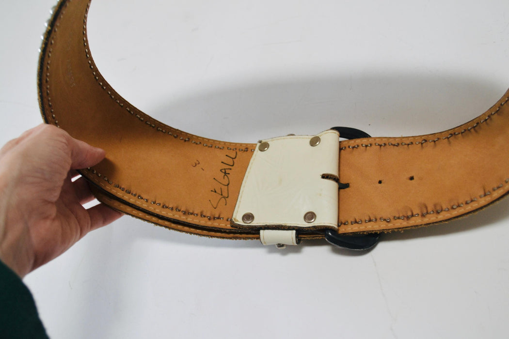 80s 90s Vintage Wide Leather Belt White Silver Studded Leather Belt Wedding Boho Cowboy Silver Belt Small Medium 30-35" Jenny and the Boys