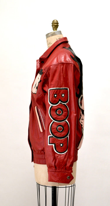 80s 90s Vintage Red Leather Jacket with Betty Boop Jacket// 90s 80s Red Leather Biker Jacket Betty Boop Comic Cartoon Small Medium Maziar