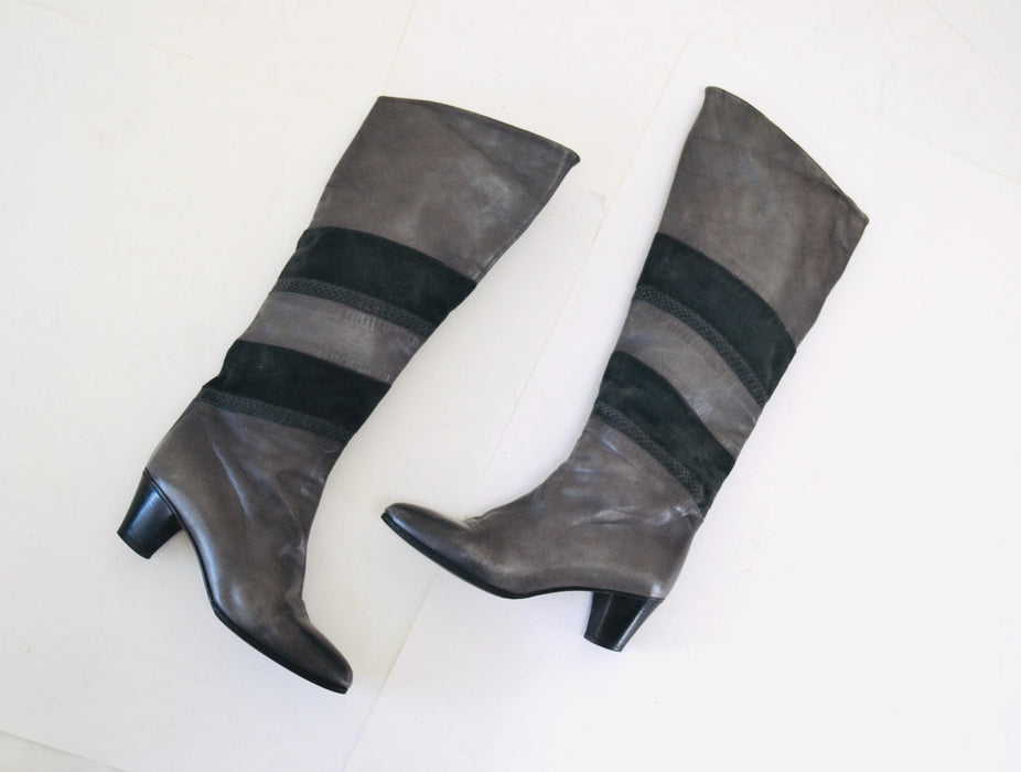 Vintage Grey Leather Boots Size 36 6 By Flli Zanin // Vintage 80s Knee High Leather Boots High Heels Size 36 6 Grey Gray Made in Italy