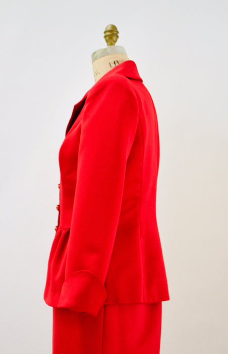 90s Vintage Red Suit Jacket Skirt Suit Small Medium Victor Costa 90s Red Suit Rhinestone Button Jacket Skirt Politician Cocktail Party Suit