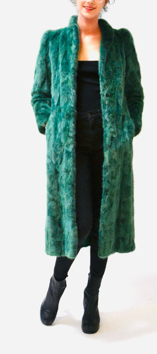 Vintage Green Mink Fur Jacket Coat By Henri Bendel New York XXS XS // Stunning 80s 90s Dark Green Long Fur Coat Jacket