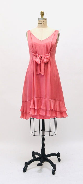 2000s Y2K Vintage Pink Silk Ruffle Chiffon Dress With Moschino Cheap & Chic made in Italy Small Medium Black Moschino