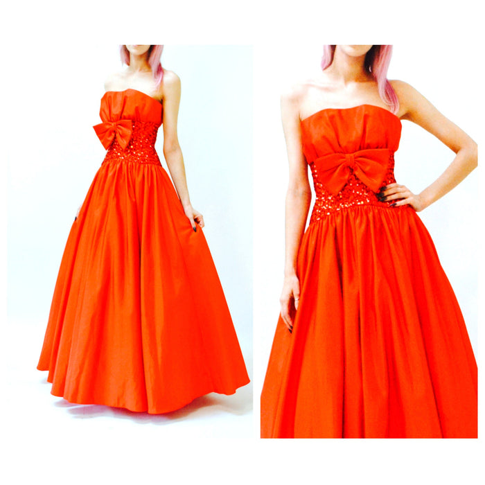 Vintage 80s Ball Gown Sequin Evening Gown 80s Prom Party Dress in Red XXS XS Small // Vintage red Sequin Pageant Dress by Mike Benet