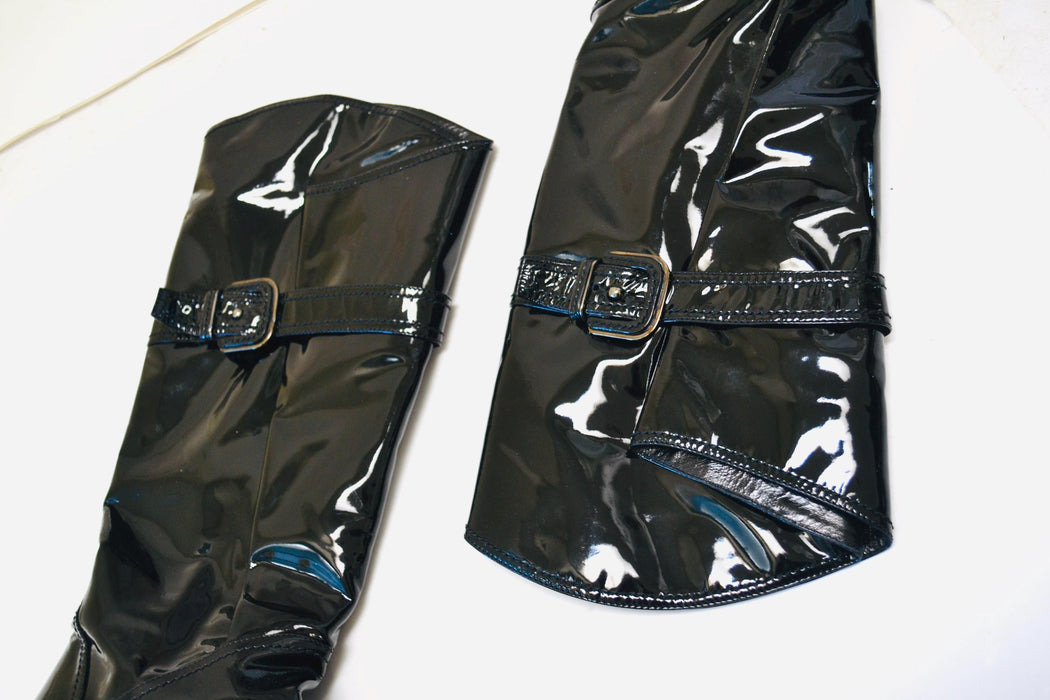 90s 2000s Black Patent Leather Knee High Boots 39 8 8 1/2 Sergio Rossi Made in Italy// Vintage Black Patent leather Knee High Flat boots