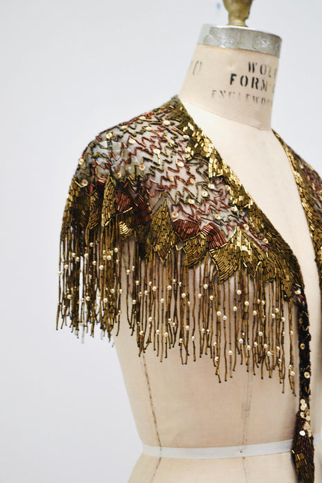 90s Vintage Metallic Beaded Sequin Fringe Shawl Lion Lioness Sequin Wrap Metallic Beaded Wrap Lion King Sharmark Las Vegas Showgirl