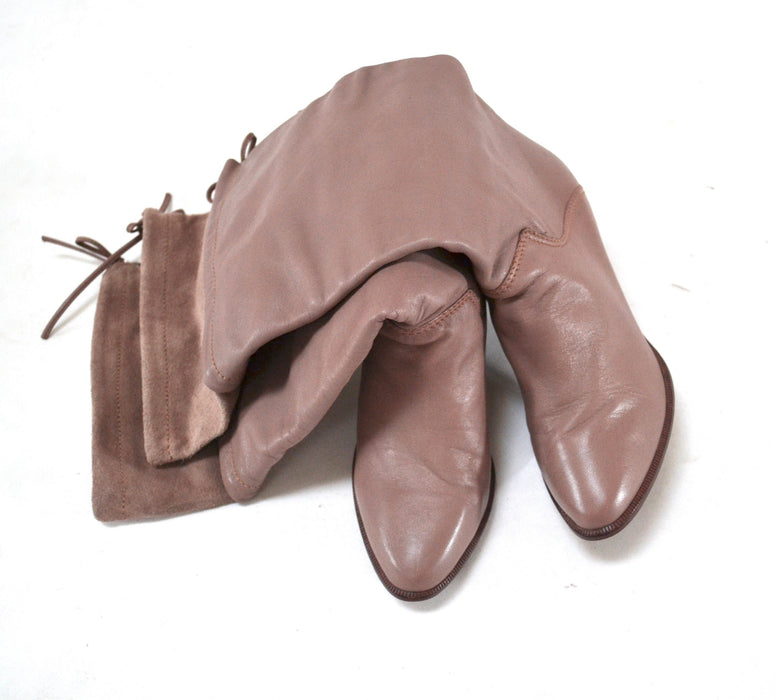 80s Vintage Nude Brown Leather High Heel Boots Size 7 Pointed Toe Boots Slouchy Brazil // Vintage Size 7 Leather Boots 1st Edition Classics