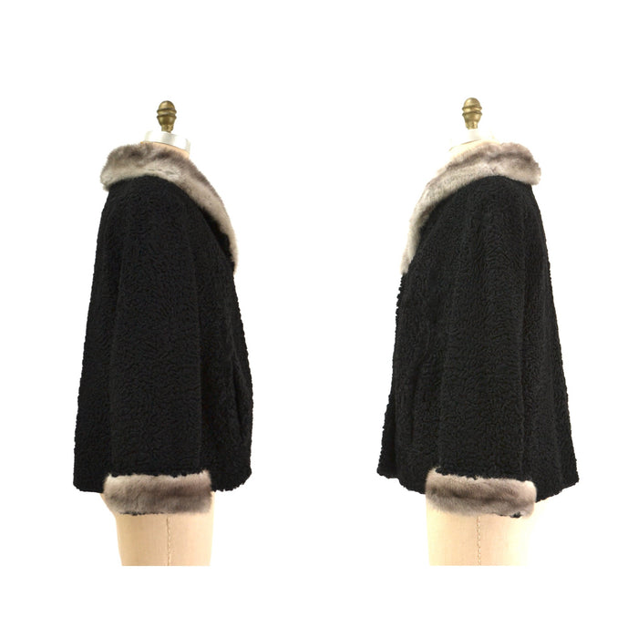 50s 60s Vintage Black Fur Jacket Coat Persian Lamb Mink Black Grey Mink Fur Jacket Medium Large// Vintage Black Persian Lamb Fur Jacket Coat