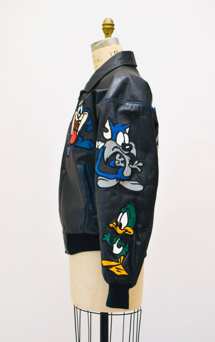 80s 90s Vintage Tiny Toons Adventures Leather Jacket Looney Tunes Cartoon Large Montana Toons Leather Jacket Warner Bros Taz Bugs Bunny