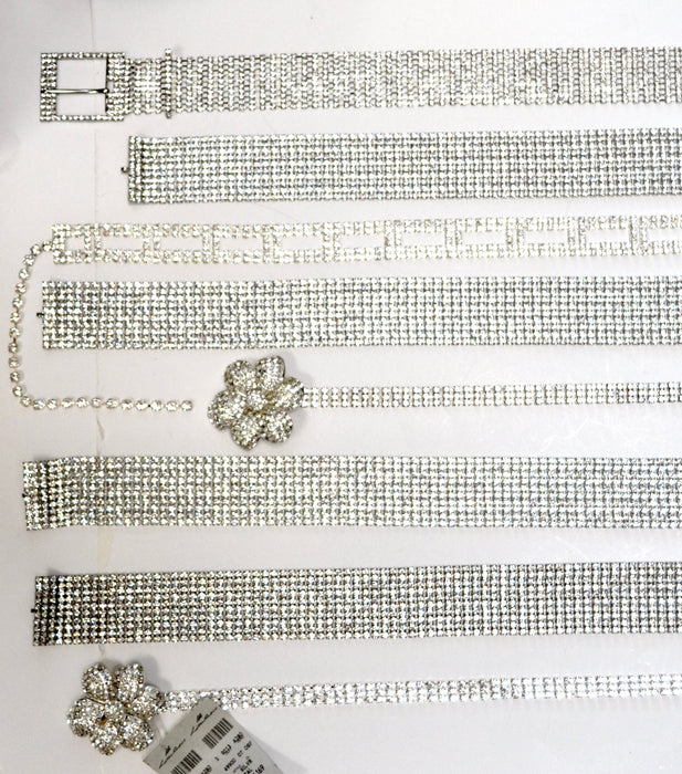 90s Vintage Silver Rhinestone Belt Small Medium large Rhinestone  Wedding Belt Rhinestone Sash Belt Silver Metallic Flower Belt Buckle
