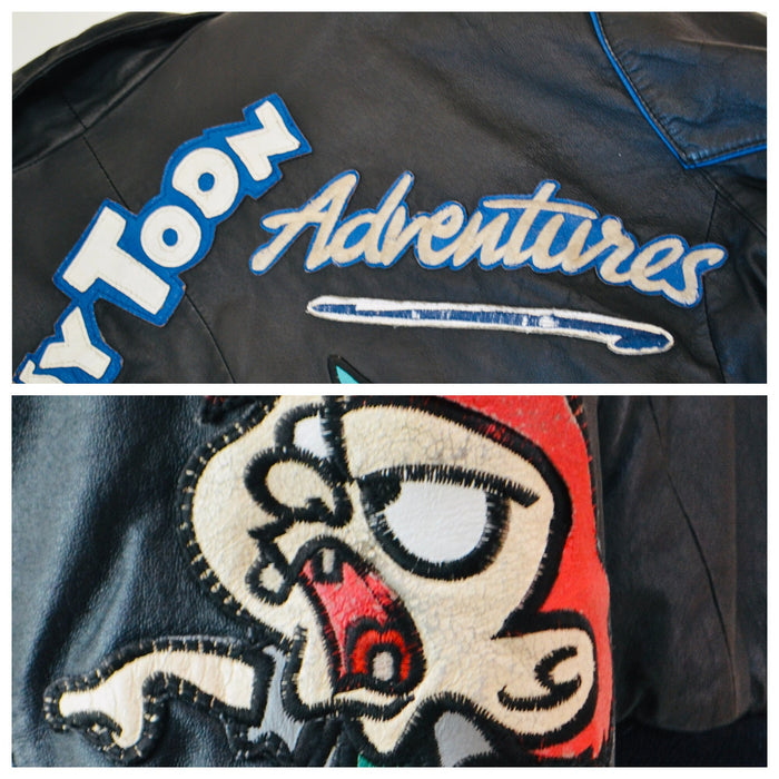 80s 90s Vintage Tiny Toons Adventures Leather Jacket Looney Tunes Cartoon Large Montana Toons Leather Jacket Warner Bros Taz Bugs Bunny