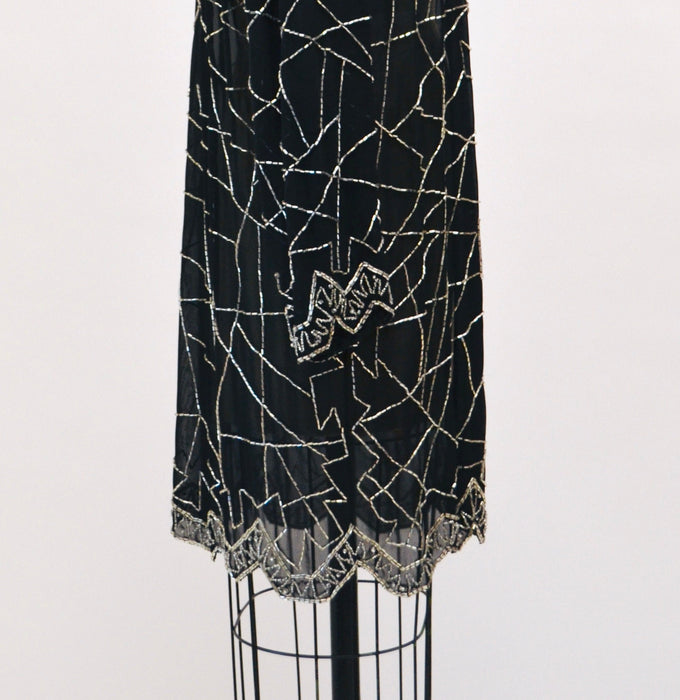 90s Vintage Black Beaded Silk Chiffon Duster Jacket Black Beaded Sheer Black Top Long Sleeves Beaded Beach Cover UP Fabrice Small Medium