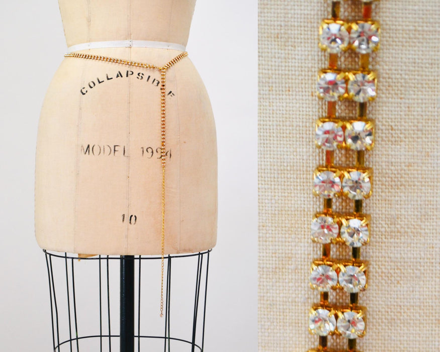 90s Vintage Thin Gold Rhinestone Belt Small Medium large Rhinestone Wedding Belt Rhinestone Cowboy Metallic Belt Small Medium Large