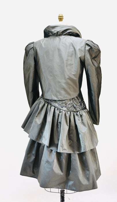 80s 90s Vintage Gray Silk Party Dress And Ruffle Jacket Beaded Rhinestone 90s Cocktail Dress Jacket Small Medium By Mary Jane Denzer