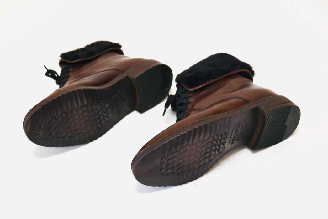 Vintage Brown Fur lined Leather Boots Size 36 6 By Tanino Crisci // Vintage 80s Brown Lace up Shearling Fur Boots 36 5 1/2 6 Made in Italy