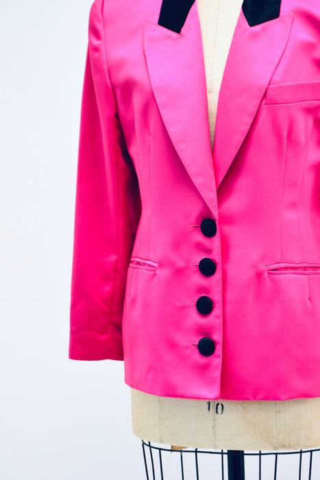 Vintage 80s 90s Bright Pink Fuchsia Satin Suit Jacket Blazer 90s Pink Barbie Power Suit Medium Large// 90s Glam Pink Jacket Blazer Criscione