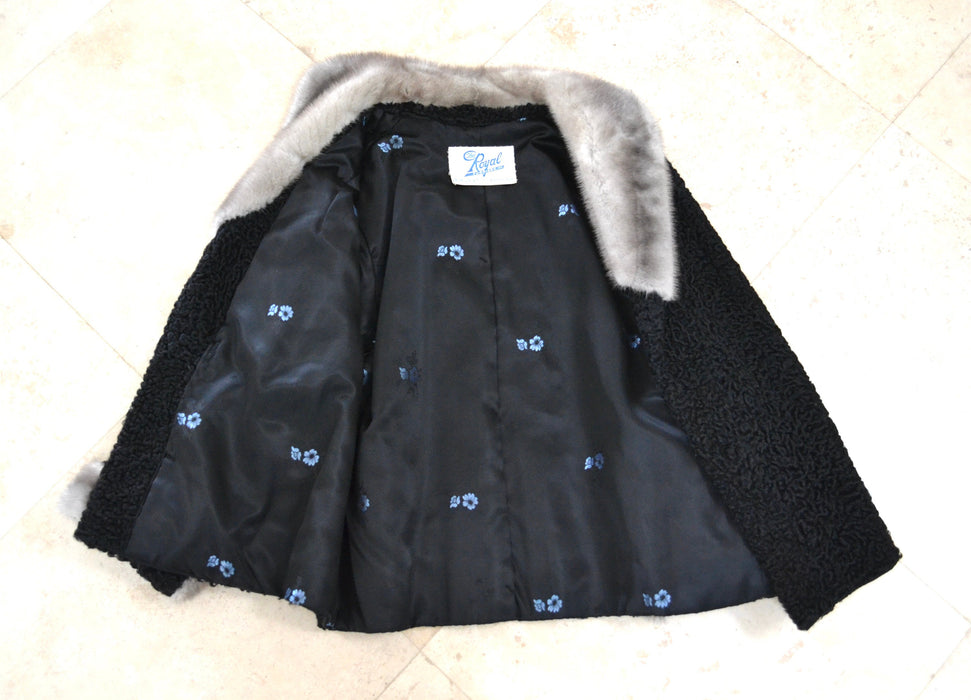 50s 60s Vintage Black Fur Jacket Coat Persian Lamb Mink Black Grey Mink Fur Jacket Medium Large// Vintage Black Persian Lamb Fur Jacket Coat
