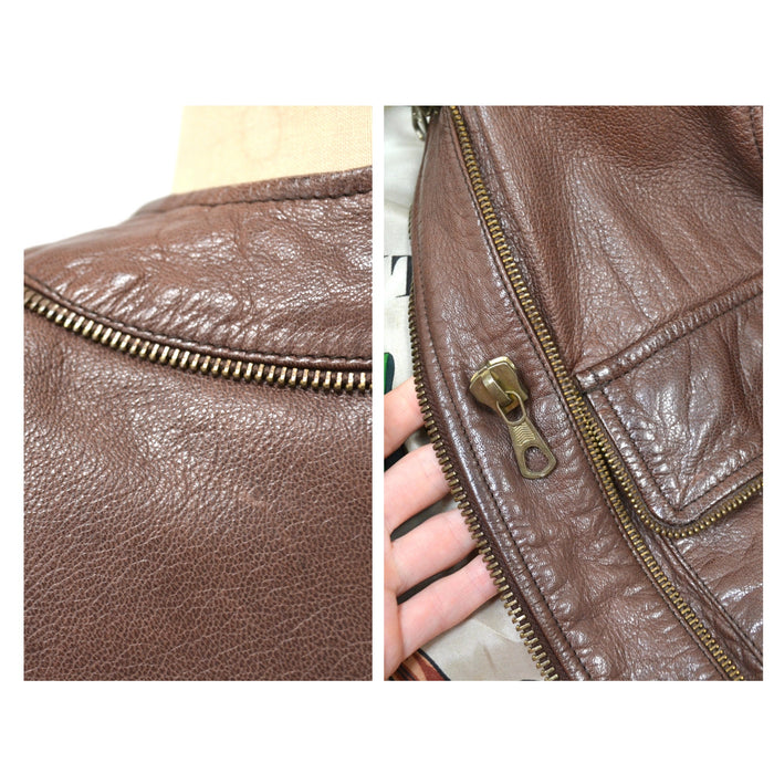 80s 90s Vintage Moschino Brown Leather Jacket With Zipper Trim Cheap and Chic Made in Italy// 80s Browns Leather Jacket Biker Medium Large