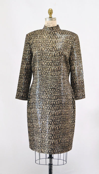 90s Vintage Animal Print St John Dress Metallic Knit Dress St John // Animal Print Metallic Party Dress Sweater Knit Dress 12 Medium Large