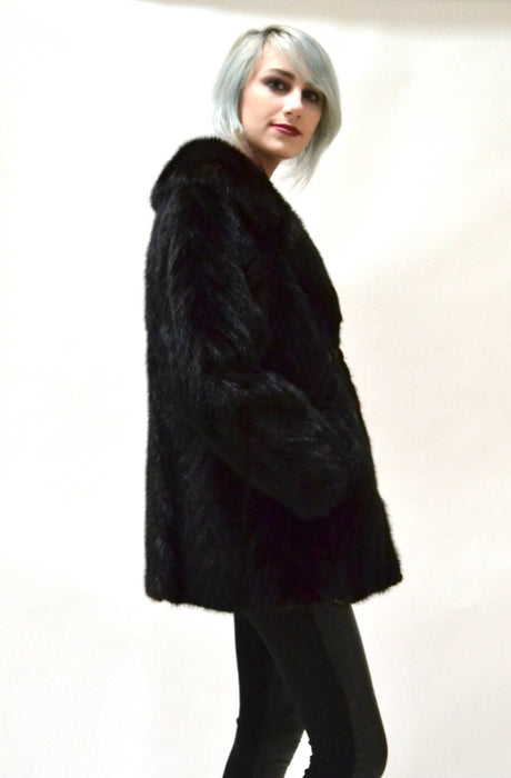 Vintage Brown Black Fur Jacket Coat Mink Medium// 70s Vintage Mink Fur Coat Jacket Size Medium Black Brown