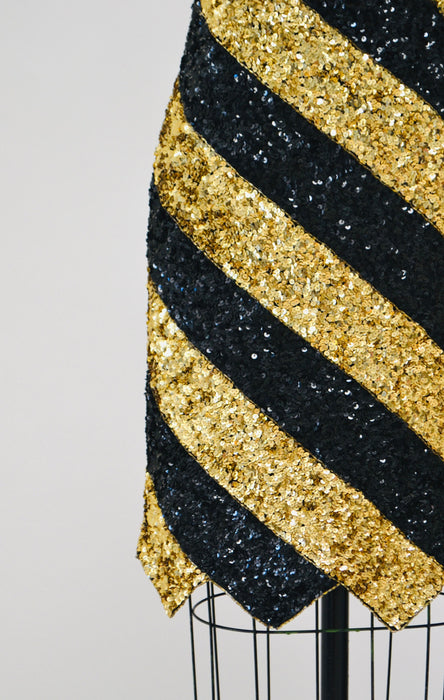 90s Vintage Black Gold Metallic Sequin Dress Tank Sleeveless Gold Sequin Jacket Bolero // Vintage 90s Sequin Showgirl Party Dress and Jacket