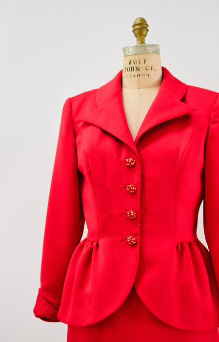 90s Vintage Red Suit Jacket Skirt Suit Small Medium Victor Costa 90s Red Suit Rhinestone Button Jacket Skirt Politician Cocktail Party Suit