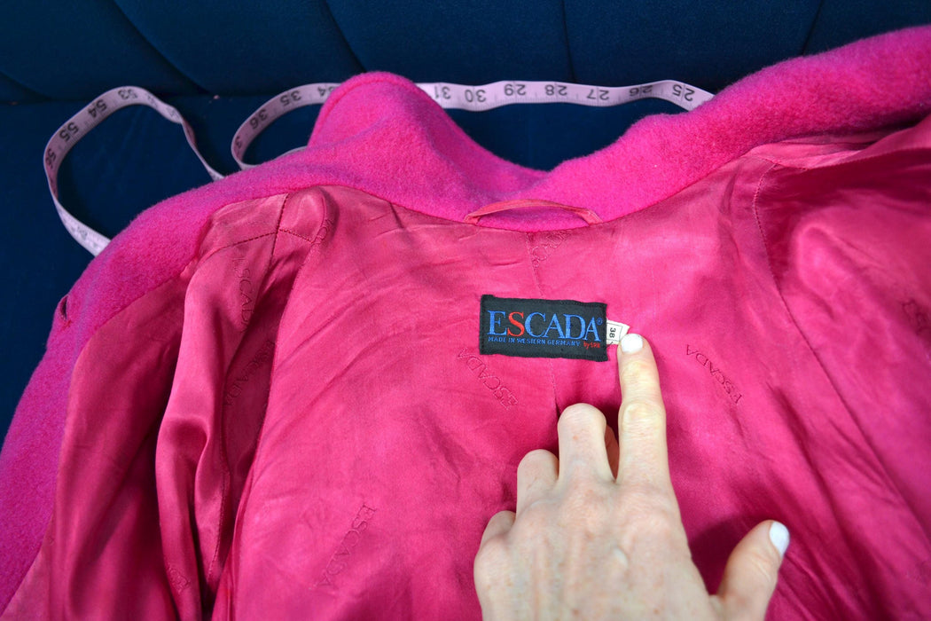 80s 90s Vintage ESCADA Bright Pink Wool Escada Jacket Pink Cropped Wool Jacket Coat Wool 80s 90s Glam Escada Designer Jacket
