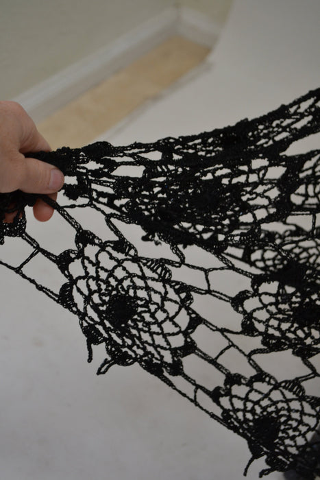 90s 00s Y2k Vintage Black Crochet Dress Black Beaded Knit Long Maxi Dress Dress Large 00s Black Crochet Slip Tank Dress Beach Party