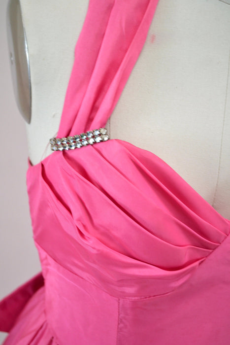80s 90s Vintage Pink Party Prom Dress XS small Pink Halter Neck dress // Vintage 80s Party Cocktail Dress Crinoline Barbie Marilyn Monroe