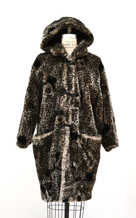 Vintage Faux Fur Jacket Coat with Mickey Mouse Minnie Mouse Disney 90s Animal Print Faux Fur Hooded Coat by Apparence Paris Medium