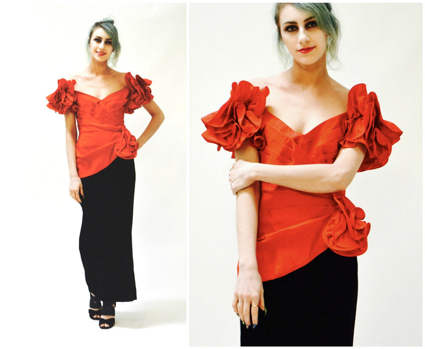 80s Vintage Prom Dress Black and Red XS Small Lillie Rubin// Vintage 80s Black and Red Evening Gown Dress Pageant Dress Small Black Velvet