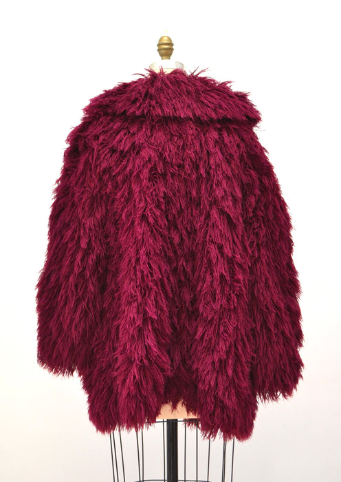 70s Vintage Shag Fur Jacket Faux Fur Jacket Coat Size Medium Red Wine Burgundy Vintage Vegan Shag Fur Jacket Coat Boho Retro Fur Jacket
