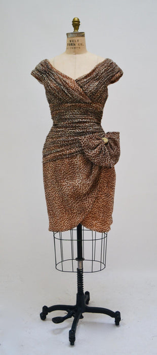 Vintage 80s 90s Party Dress Leopard Print Animal Body Con Party Dress by by Julie Duroche 80s 90s Sexy Vixen Dress Cheetah Print Xs Small