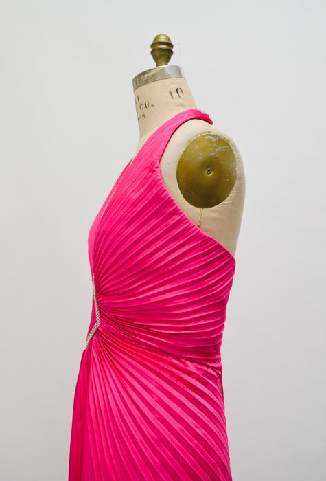 90s Vintage Pleated Halter Neck Gown Dress Pink Lillie Rubin Pleated halter dress Wedding Marilyn Monroe Barbie Dress Pink Magenta Dress