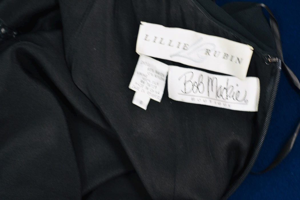 80s 90s Vintage BOB MACKIE Dress Black Star Beaded Metallic Halter Neck// Black Sexy Halter Mini Dress Small Medium Bob Mackie Cher