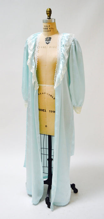 80s Vintage Blue Satin Robe Nightgown Blue lace Wedding Honeymoon Lingerie// Vintage Robe Lingerie Something Blue Large by Carole Hochman