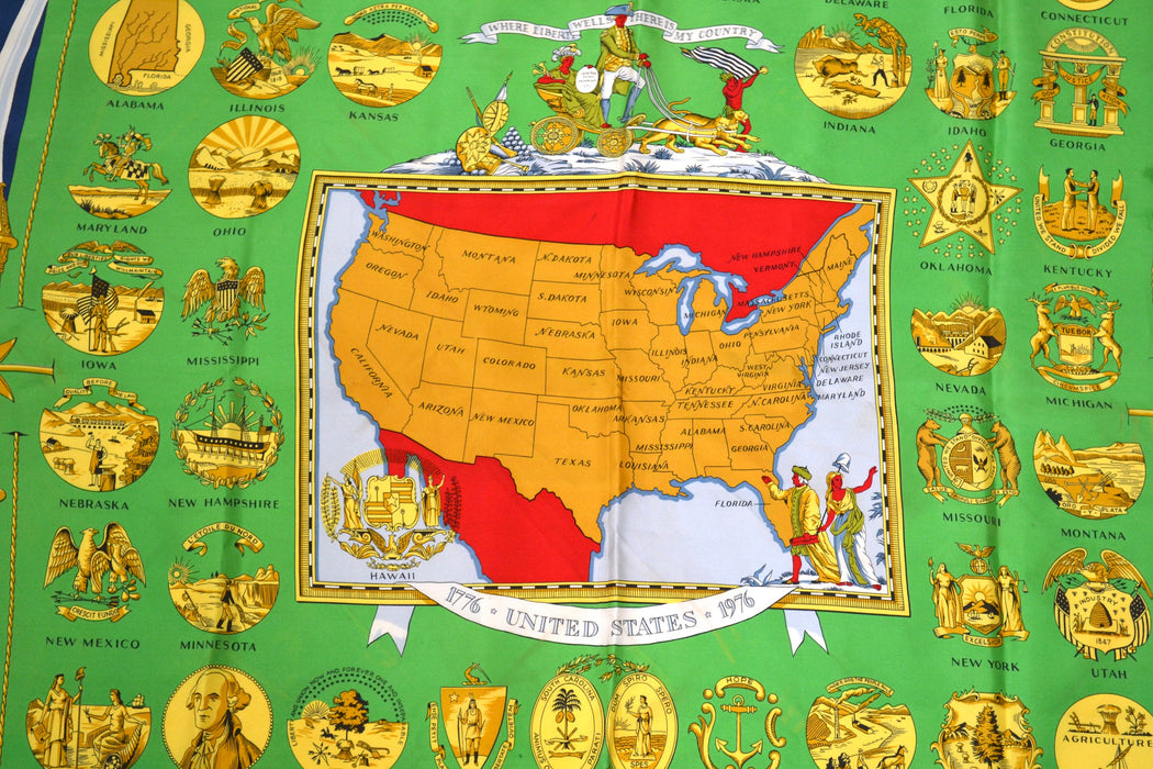 Vintage Hermès Twill Silk Scarf Hermes Arms of the United States Bicentennial Print Silk Scarf USA Map Silk Scarf Wrap Hermes Silk Head Wrap