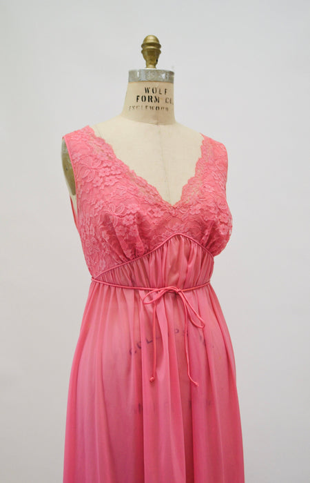 1960s 60s Vanity Fair Vintage Nightgown Nighty Dress Camisole Small Medium Pink Lace Sheer Wedding Honeymoon Nightgown Slip Dress Pink Tank