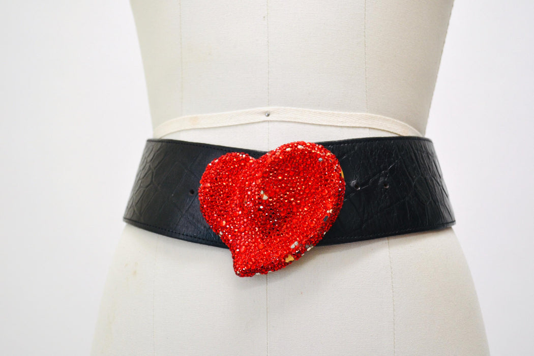 90s Vintage Kathrine Baumann Beverly Hills Red Crystal Heart Belt Buckle Heart Love Wedding Crystal Belt Buckle Large Red Heart Wedding Belt