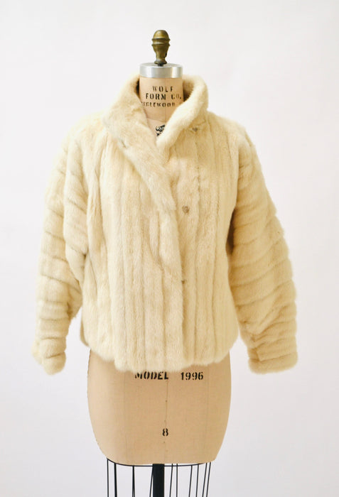 80s 90s Vintage Cream White Mink Fur Coat Jacket Medium Larry Weinstien // 80s Vintage Fur Coat Cream White Wedding Fur Coat Jacket