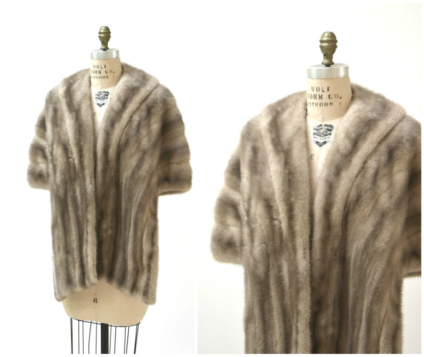 Vintage Mink Stole Honey Silver Vintage Fur Stole Cape// Vintage Fur Cape in Silver Blonde Cream Winter Wedding