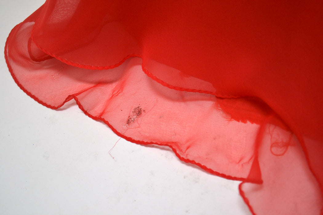 Vintage 70s Red Rhinestone Evening Gown Party Dress Chinese Wedding Dress 1970s Red Ruffle Dress with Rhinestones Empire Waist